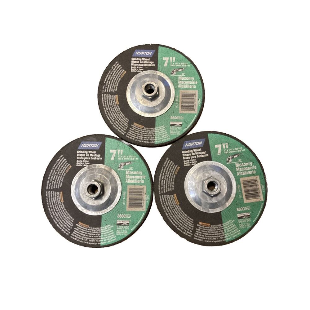 Norton Grinding Wheel 7x1/4x5/8-11‎ Masonry 3 Count New 8600 Max RPM 75942